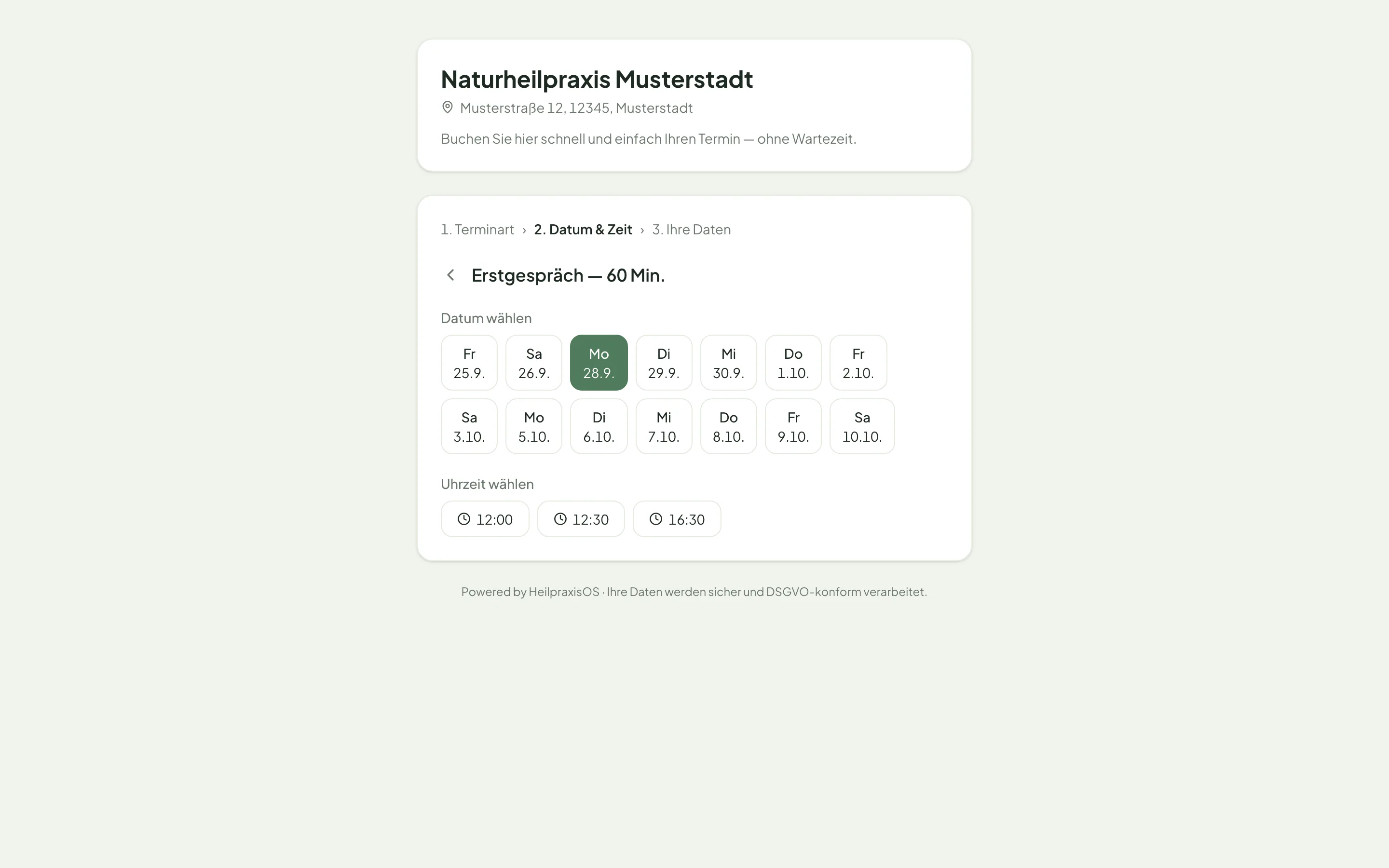 Bildschirmansicht: Online-Buchung